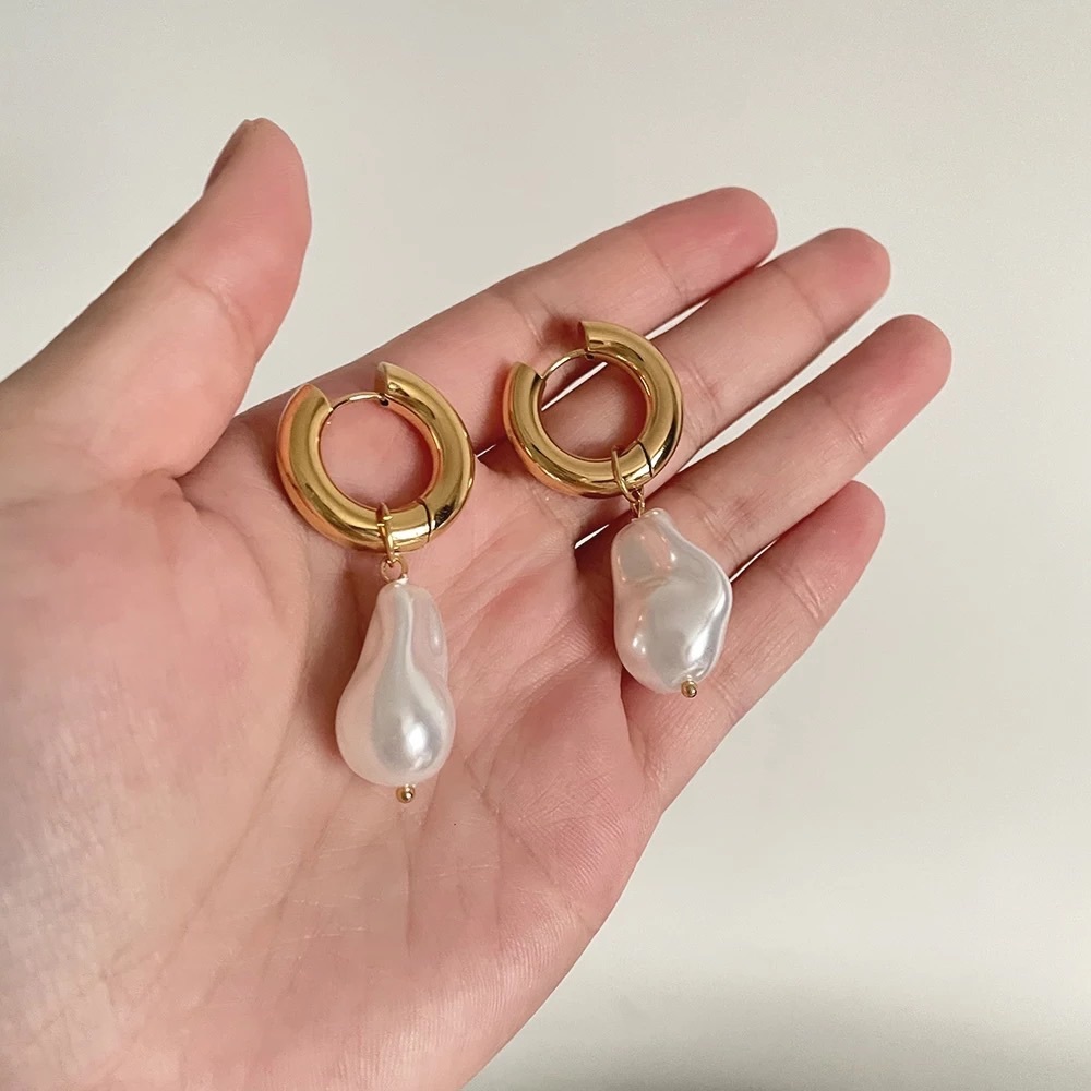 18K Gold Plated pearl  Earrings for Women Vintage Elegant Jewelry